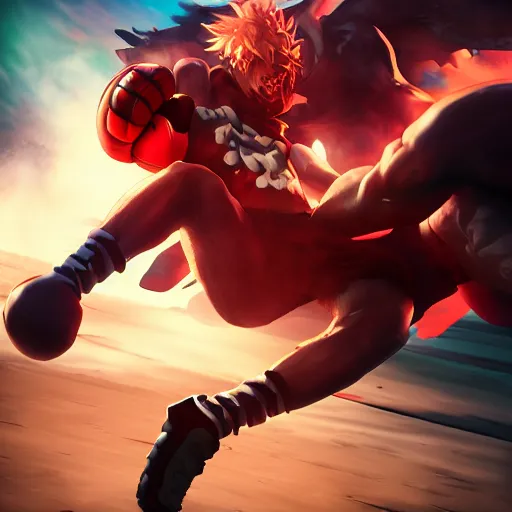 Image similar to demon hero ,boxing gloves,worn pants ,ArtStation, studio trigger anime,studio trigger style,studio trigger art,CGSociety,full length, exquisite detail, post-processing, masterpiece, volumetric lighting, cinematic, hypermaximalistic, high details, cinematic, 8k resolution, beautiful detailed, insanely intricate details