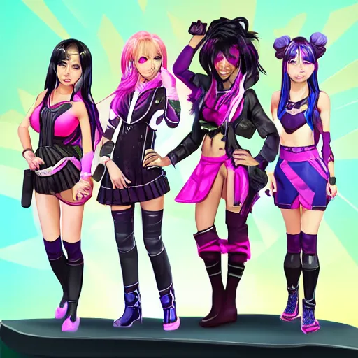 Image similar to black pink girl band as mobile legends heroes, character design, 8 k, high definition, highly detailed, photo - realistic