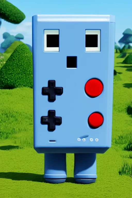 Image similar to A realistic image of an anthropomorphic gameboy BMO from adventure time, accurate, unreal engine, 4k