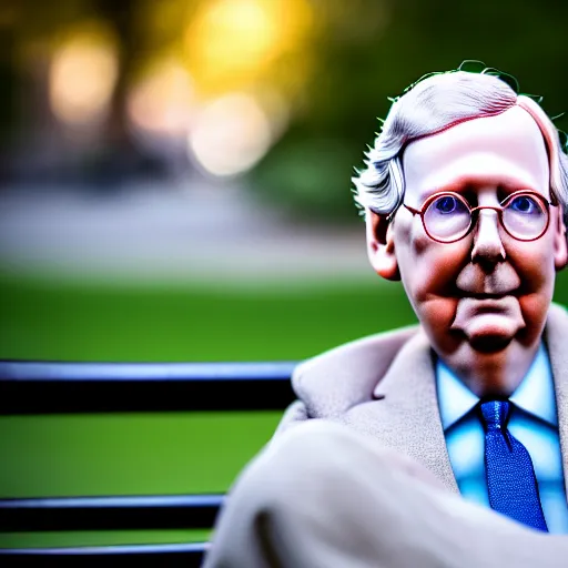 Prompt: photograph portrait of Mitch McConnell sitting on a park bench, sigma 85mm f/1.4, 4k, depth of field, high resolution, 4k, 8k, hd, full color