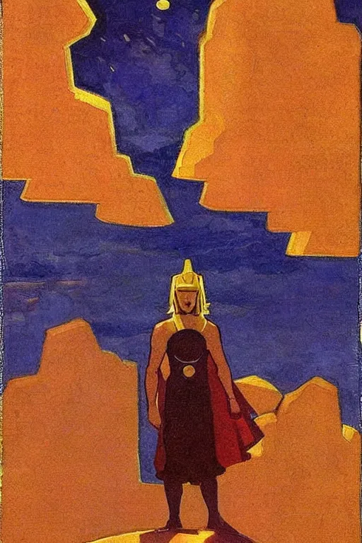 Image similar to thor, marvel, artwork by nicholas roerich,