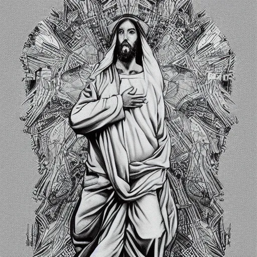 Prompt: the transfiguration of jesus christ, an ultrafine detailed painting by james jean, greyscale, behance contest winner, vanitas, angular, altermodern
