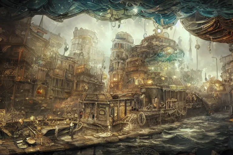 Prompt: a steampunk istanbul, underwater, digital painting, mixed media, trending on artstation and deviantart, epic composition, highly detailed, 8 k