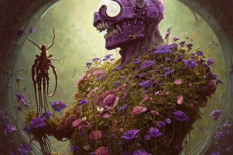 Image similar to the platonic ideal of flowers, rotting, insects and praying of cletus kasady carnage thanos dementor doctor manhattan chtulu mandelbulb spirited away bioshock davinci heavy rain, d & d, fantasy, ego death, decay, dmt, psilocybin, art by artgerm and greg rutkowski and alphonse mucha and john bauer