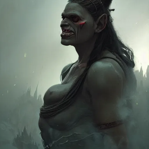 Image similar to portrait of an female orc, Matte painting , detailed painting, greg rutkowski