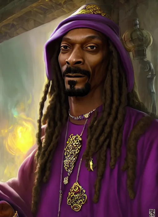 Prompt: snoop dogg as a mage, short beard, grumpy, intricate purple robes, Ivan Aivakovsky, Boris Vallejo, epic fantasy character art, D&D Concept Art, full length, ultra Realistic, Regal, Refined, Detailed Digital Art, Exquisite detail, post-processing, masterpiece, Cinematic Lighting, Unreal Engine, 8k, HD,