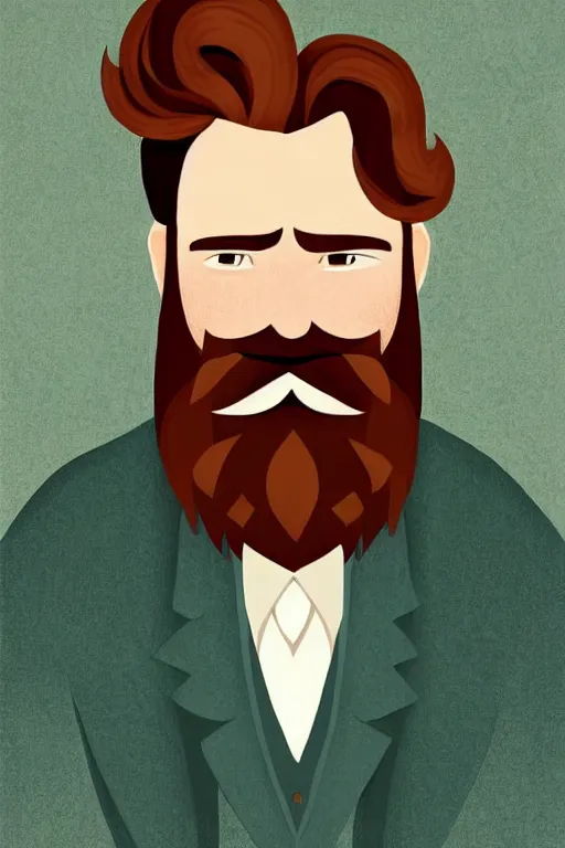 Image similar to an illustration of a portrait of a respectable dignified 3 0 ish pentecostal preacher with kind eyes and red beard and hair in the style of art - deco artwork art by kyle ferrin and loish!, digital art, highly detailed, intricate, sharp focus, trending on artstation hq, deviantart, 4 k uhd image