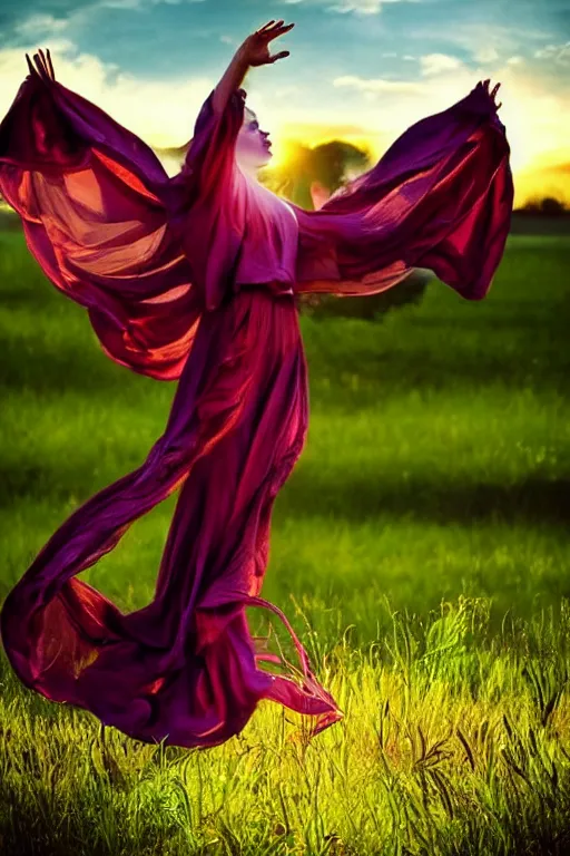 Prompt: absolutely stunning beautiful virgin dancing in summer field in dramatic lighting, dramatic shadows, dramatic details, dramatic zoom, dramatic lenses, dramatic f/x, dramatic everything, trendind everywhere, dramatic award winning dramatic digital art