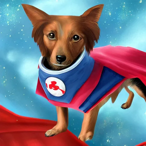 Image similar to 5 dogs wearing capes in space, digital art, cinematic