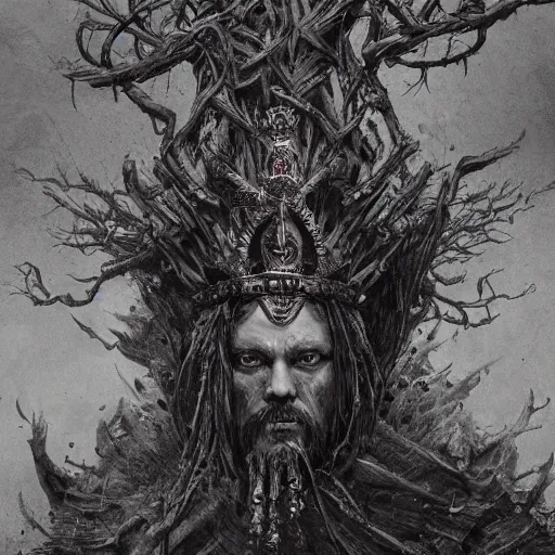 Prompt: King of Fools, With a Jesters crown, Wings lift him up, Roots hold him down, detailed intricate ink illustration, dark atmosphere, detailed illustration, hd, 4k, digital art, overdetailed art, concept art, by greg rutkowski, by loish, complementing colors, Trending on artstation, deviantart