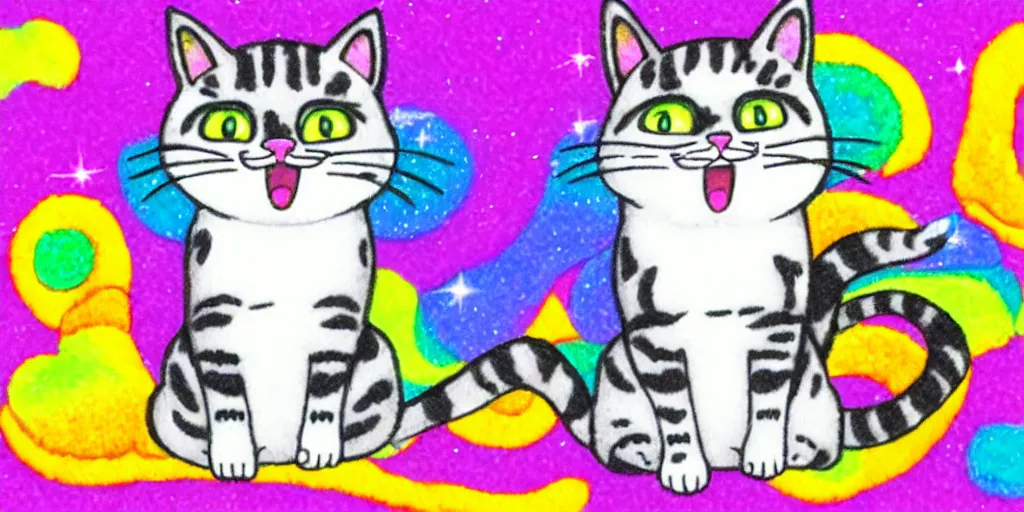 Prompt: a cat speaking, puffy sticker, glitter sticker by studio ghibli, by lisa frank 8 k pastel colours, isometric, smeared watercolours,