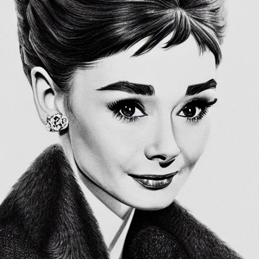 Prompt: pencil illustration of Audrey Hepburn highly detailed, cinematic,
