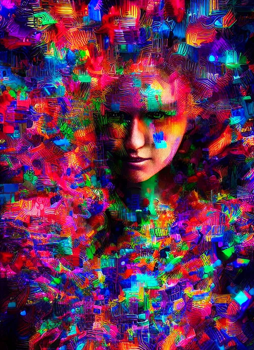 Image similar to groups of happy humans hand painting detailed flow of beautiful digital objects, text morphing into objects, highly detailed, super realistic, perfect lighting pixel sorting, style sheet