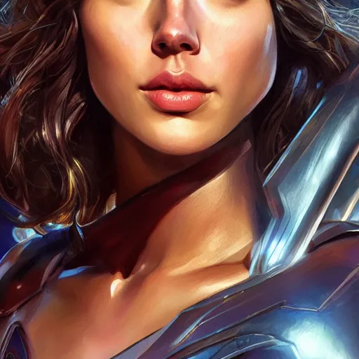 Prompt: a close up face of gal gadot as kara zor-el from Kryptonian by Stanley Artgerm Lau, WLOP, Rossdraws, James Jean, Andrei Riabovitchev, Marc Simonetti, Yoshitaka Amano, ArtStation, CGSociety, Full body shot