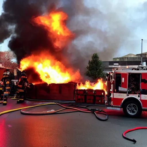 Image similar to Large dumpster fire on stage, crowd cheering