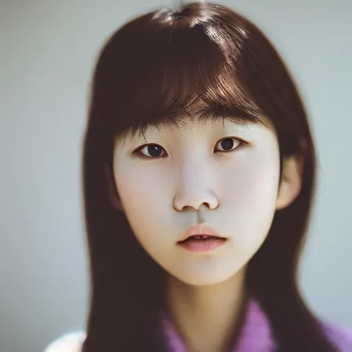 Image similar to Portrait of an 1985 young korean girl, (EOS 5DS R, ISO100, f/8, 1/125, 84mm, postprocessed, crisp face, facial features)