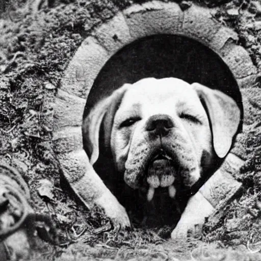 Image similar to Puppy in ww1 trench, war photo, film grain