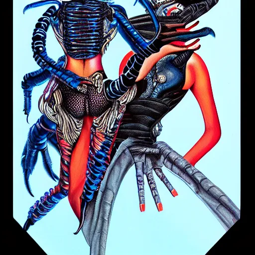 Prompt: woman holding bionic blue black scorpion, 1 9 8 0's art, retro art, airbrush style, intricate, elegant, sharp focus, illustration, highly detailed, concept art, matte, sharp focus, illustration, highly detailed, h 8 0 0 c 1 0. 0