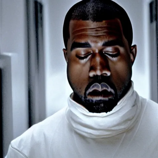 Image similar to a frame the movie andromeda strain, starring kanye west, hallway scene, panning shot, in focus