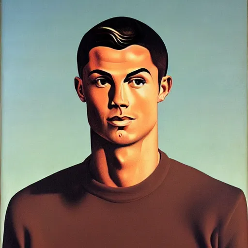 Image similar to portrait of cristiano ronaldo, painting by rene magritte, high detail, high resolution