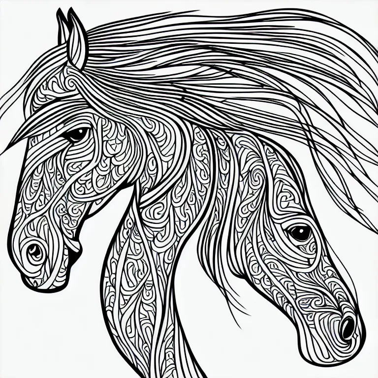 Image similar to beautiful horse, ornamental, fractal, line art, vector, outline, simplified, colouring page