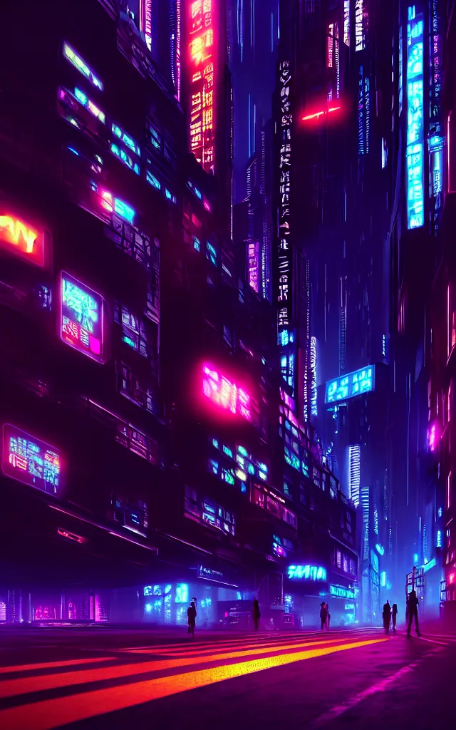 Prompt: concept art of a magnificent dark neon futuristic cyberpunk city bustling street at night cyberart by liam wong in the film akira rendered in octane, 3 d render, trending on cgsociety, blender 3 d