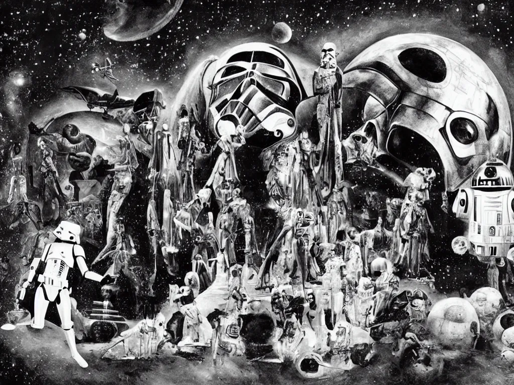 Image similar to a scene from star wars as directed by georges melies