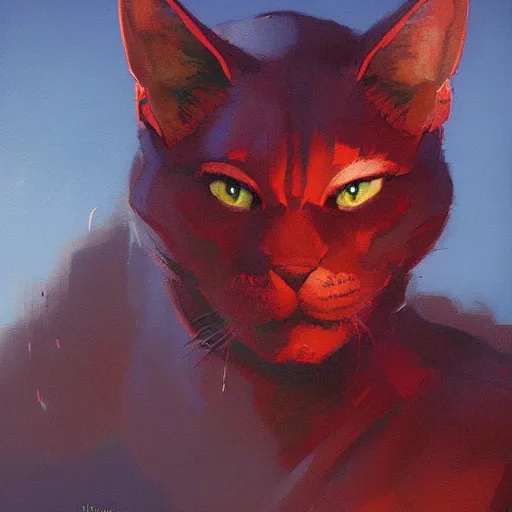 Image similar to blue cat eating red sable painting by eddie mendoza, greg rutkowski