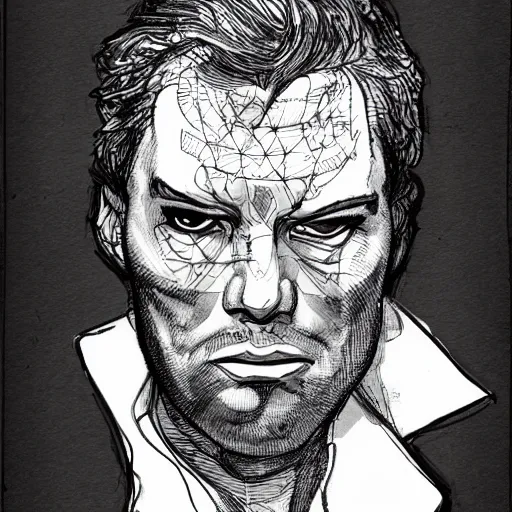 Prompt: a smug modern aristocrat, character portrait, ink, black and white, inktober, concept art by tim bradstreet