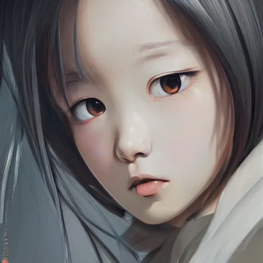 Image similar to dynamic composition, motion, ultra-detailed, incredibly detailed, a lot of details, amazing fine details and brush strokes, colorful and grayish palette, smooth, HD semirealistic anime CG concept art digital painting, watercolor oil painting of a Korean schoolgirl, by a Chinese artist at ArtStation, by Huang Guangjian, Fenghua Zhong, Ruan Jia, Xin Jin and Wei Chang. Realistic artwork of a Chinese videogame, gradients, gentle an harmonic grayish colors.