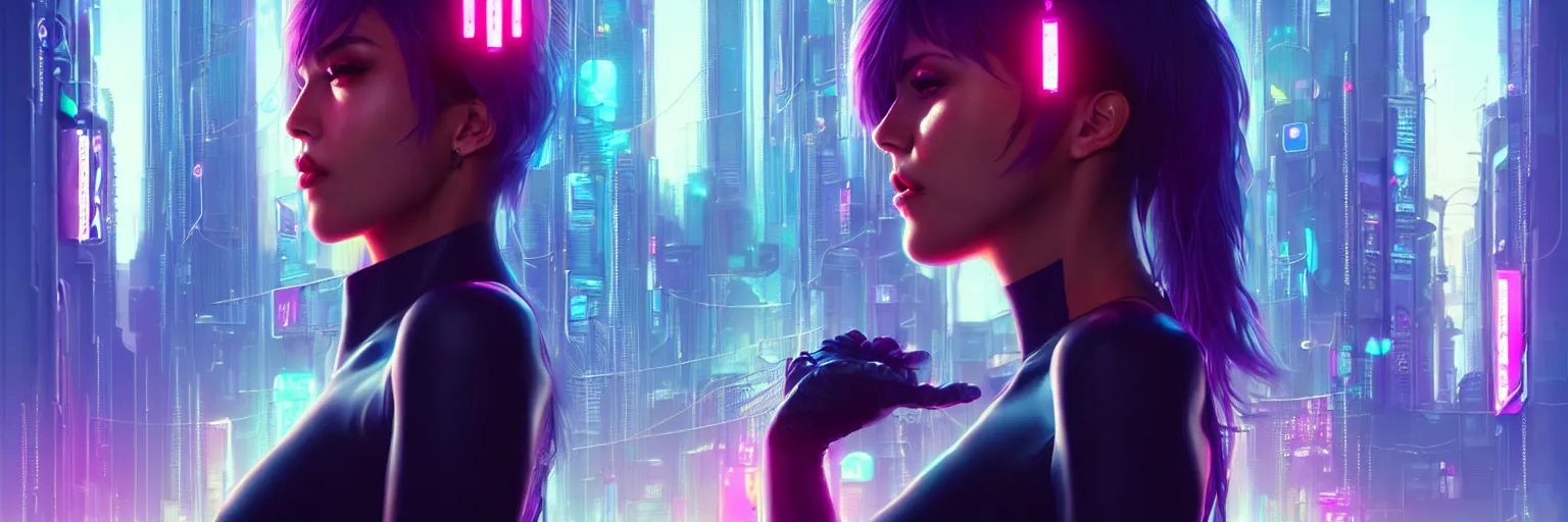 Image similar to portrait of a single female humanoid in a cyberpunk cityscape, half body cropping, elegant glamor pose, accurate anatomy, cyber neon lighting, bokeh, hyper photorealistic, crispy quality, digital photography, art by pascal blanche, art by artgerm, art by greg rutkowski,