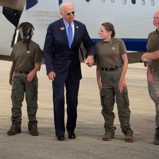 Prompt: award-winning photo of Joe Biden wearing cargo pants