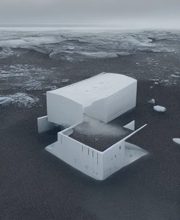 Image similar to surreal exploration, futuristic white architecture in the beach in iceland, foggy, highly detailed, digital painting, arstation, concept art, hyperealistic octane render, unreal engine,