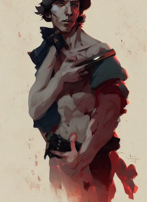 Prompt: a wounded male french revolutionary, heroic, glorious, in the style of artgerm, gerald brom, atey ghailan and mike mignola, vibrant colors and hard shadows and strong rim light, plain background, comic cover art, trending on artstation
