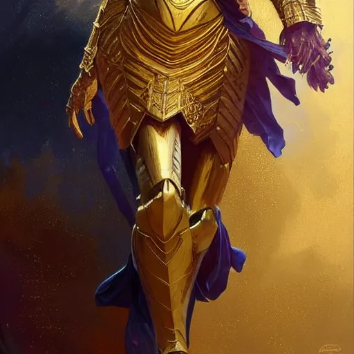 Image similar to Lionel Messi wearing a beautiful golden armor, D&D, fantasy, intricate, elegant, highly detailed, digital painting, artstation, concept art, matte, sharp focus, illustration, art by Artgerm and Greg Rutkowski and Alphonse Mucha