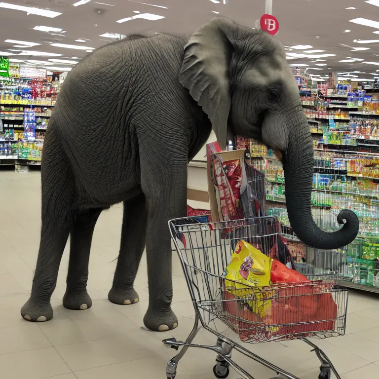 Image similar to An elephant waiting in line at the supermarket