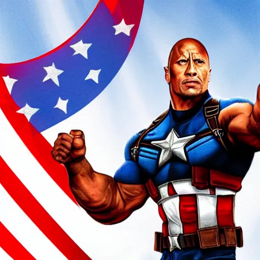 Prompt: Dwayne Johnson as Captain America