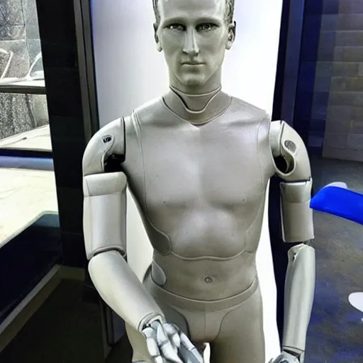 Image similar to “a realistic detailed photo of a guy who is an attractive humanoid who is half robot and half humanoid, who is a male android, Mike Trout, shiny skin, posing like a statue, blank stare”