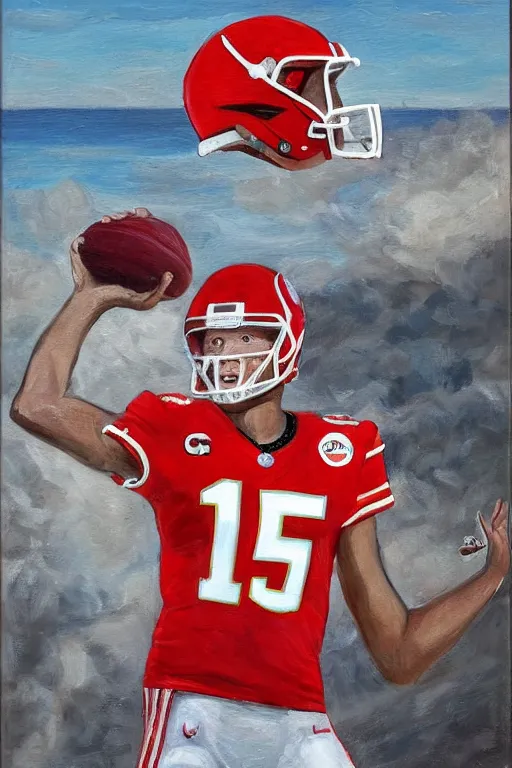 Prompt: patrick mahomes with a whaling harpoon oil painting portrait