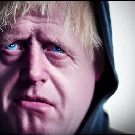 Prompt: A photo of (((Boris Johnson))) as Emperor Palpatine, hooded, ashy, bloodshot eyes, cinematic lighting, f 2.5