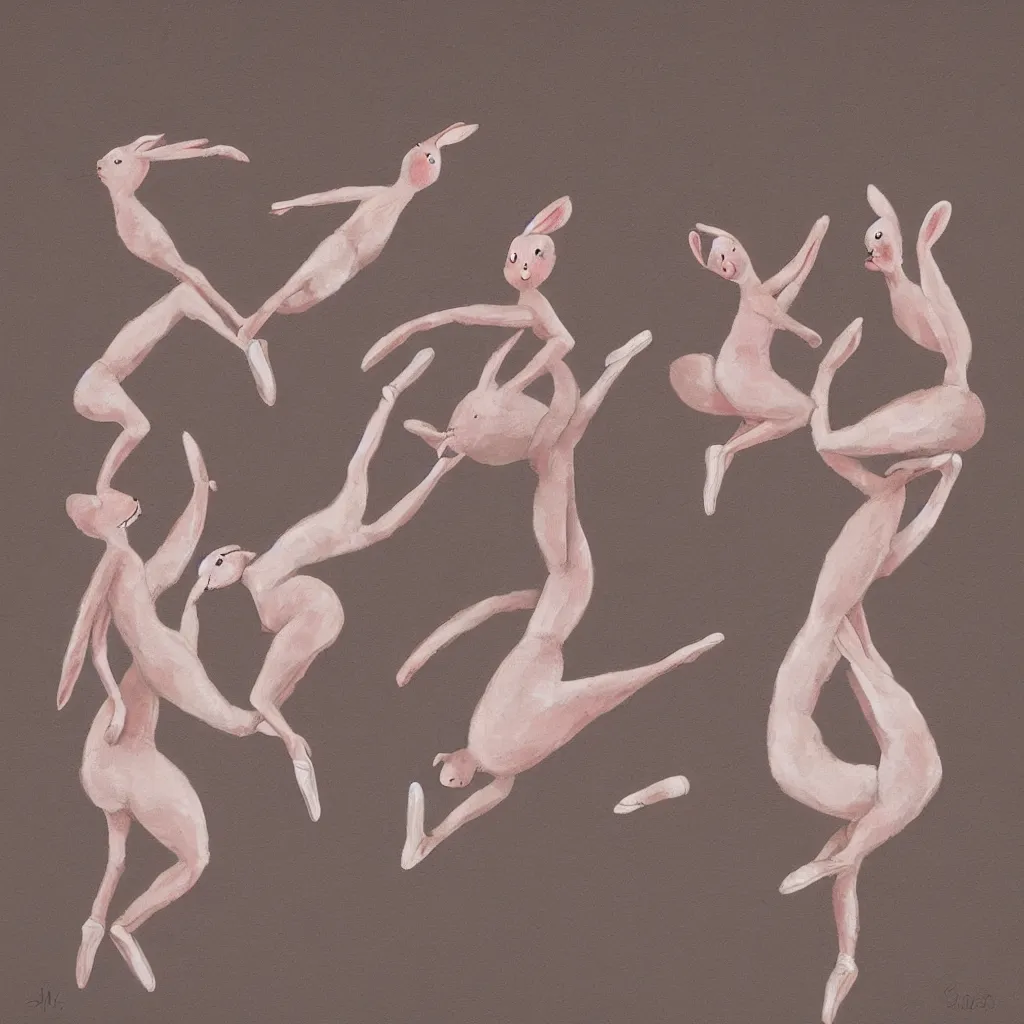 Image similar to ballerina bunnies dancing gracefully on a stage, surrealistic, detailed