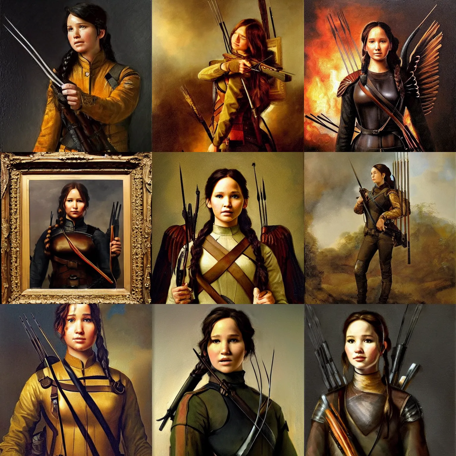 Prompt: Katniss Everdeen as an army General from the 19th century, oil painting by Rembrandt