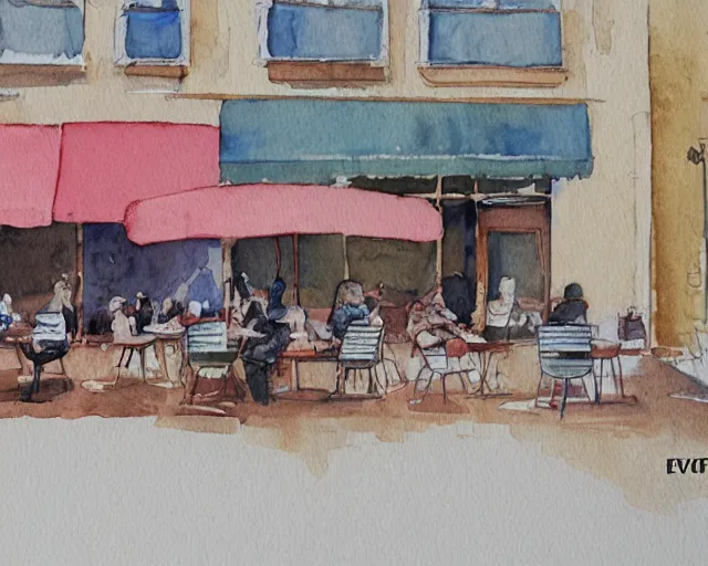 Prompt: a coffee shop watercolor illustration by dziuba evgeniya trending on artstation