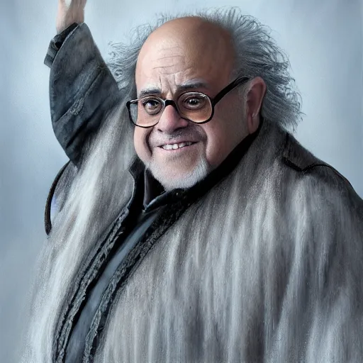 Prompt: hyperrealistic mixed media high resolution painting of Danny DeVito as Gandolf the White, stunning 3d render inspired art by István Sándorfi and Greg Rutkowski and Unreal Engine, perfect symmetry, dim volumetric lighting, 8k octane beautifully detailed render, post-processing, extremely hyper-detailed, intricate, epic composition, highly detailed attributes, highly detailed atmosphere, cinematic lighting, masterpiece, trending on artstation, very very detailed, masterpiece, stunning, flawless structure, lifelike texture, perfection,