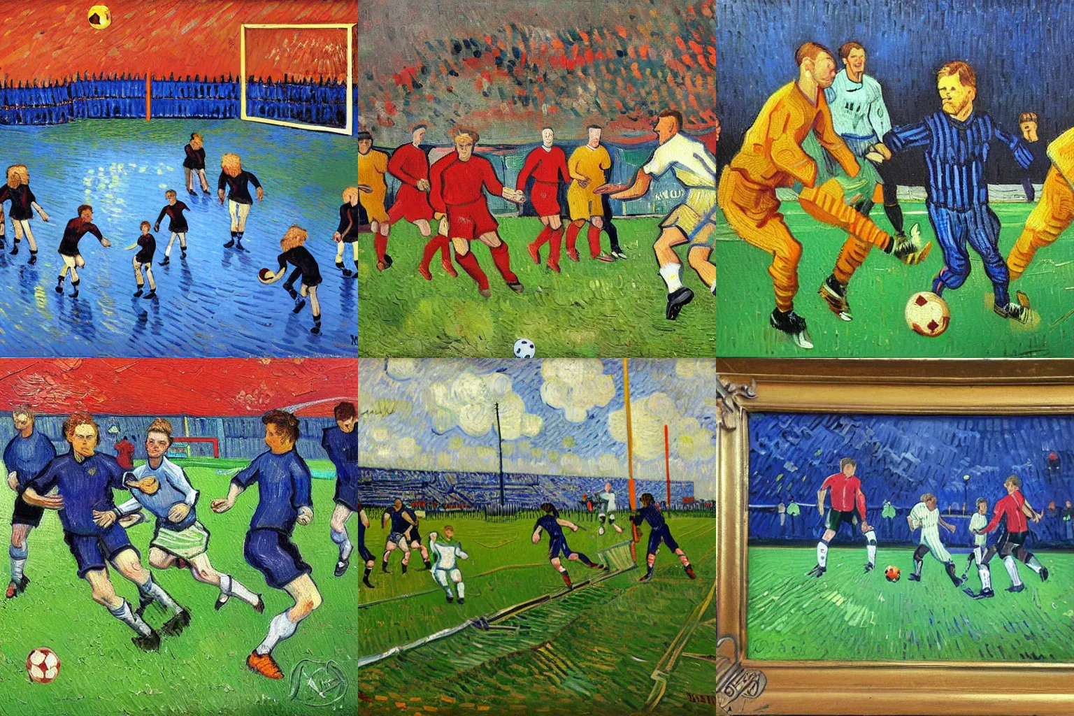 Image similar to football match, oil painting, van gogh style