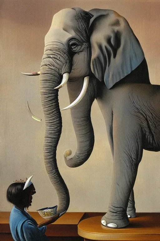 Image similar to one elephant in a porcelain shop, cgsociety, oil painting by dali