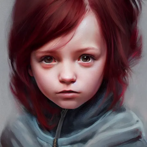 Image similar to a tiny girl with short red hair wearing a hoodie, digital art, cute face, very beautiful face, pretty face, very detailed eyes, full body illustration, 8 k resolution, soft painting, by greg rutkowski, wlop, rossdraws,