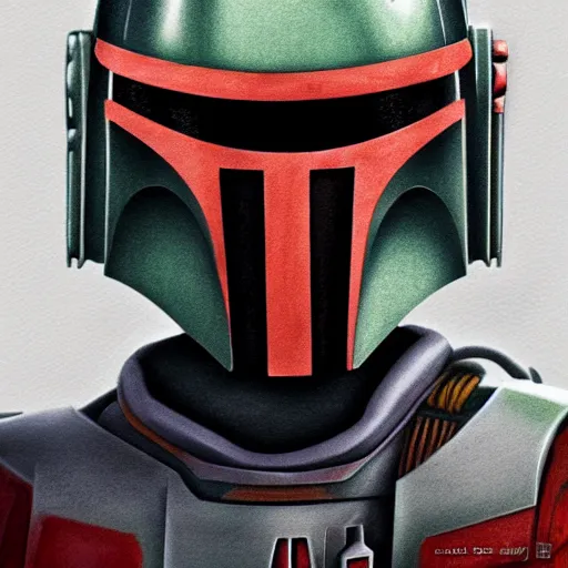 Image similar to portrait of boba fett from star wars, highly detailed, centered, solid color background, digital painting