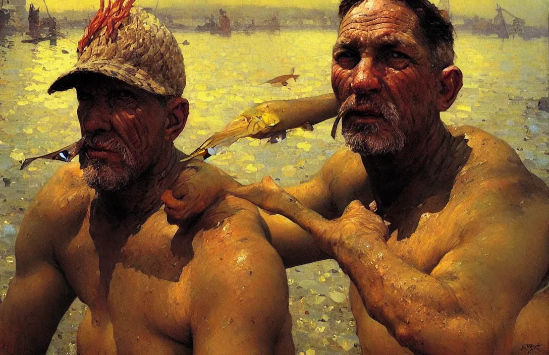 Image similar to portrait of a darthouven fish man!!!!!!!!!!!!!!!!!!!!!!!!!!!, detailed face, detailed painting, epic lighting, by ilya repin, phil hale and kent williams