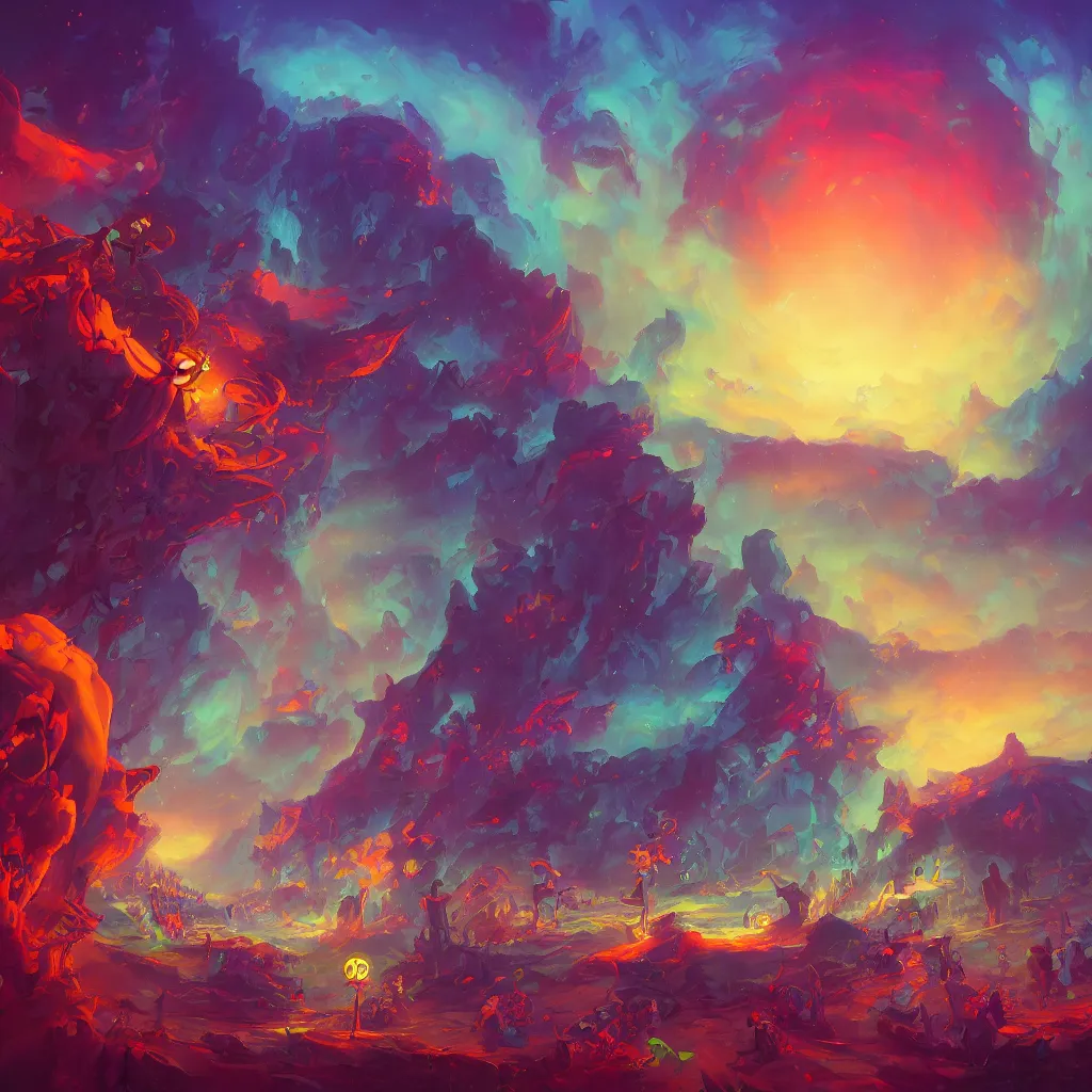 Prompt: a beautiful and vivid and colorful and trippy Andreas Rocha fantasy illustration with pastel colors of the krebs cycle, featured on artstation, 8k hq acrylic impasto